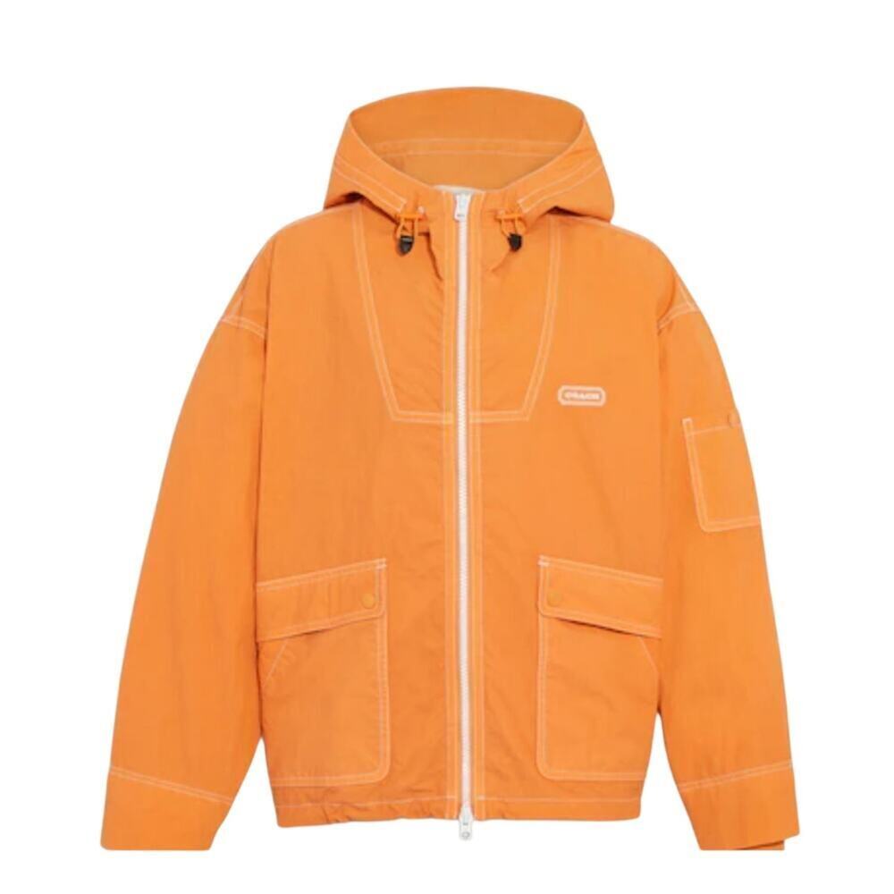 NEW COACH MEN'S MODERN ORANGE HOODED WINDBREAKER JACKET SIZE XL OUTERWEAR